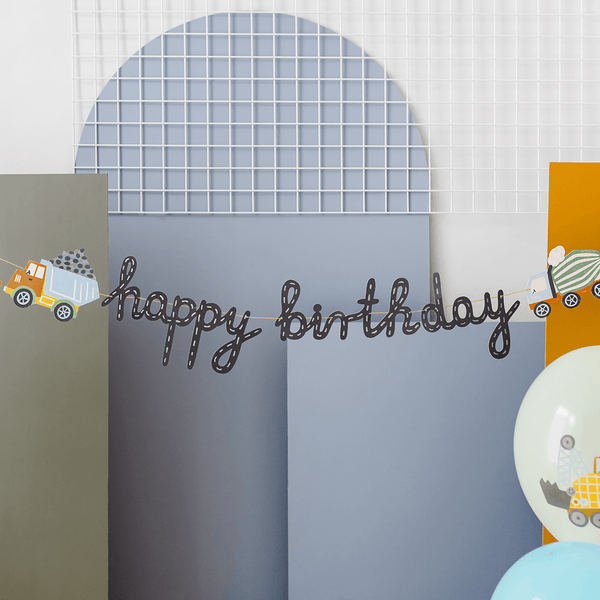 Girlande "Happy Birthday" Baufahrzeuge