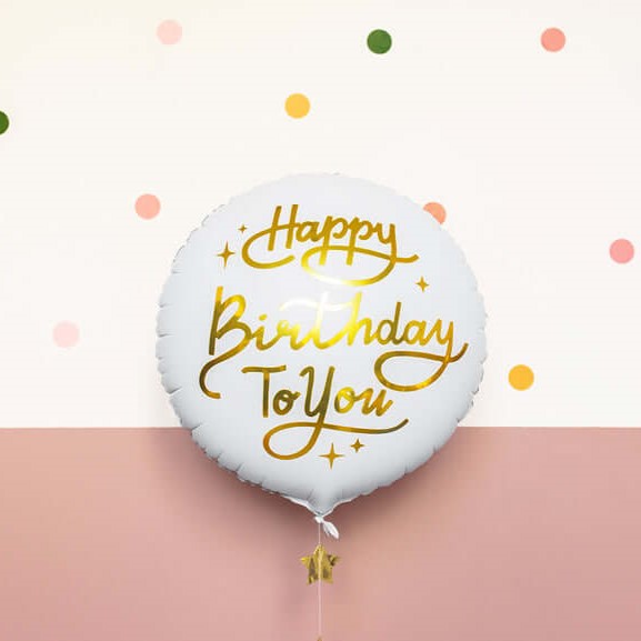 Geburtstagsballon "Happy Birthday" Weiß-Gold