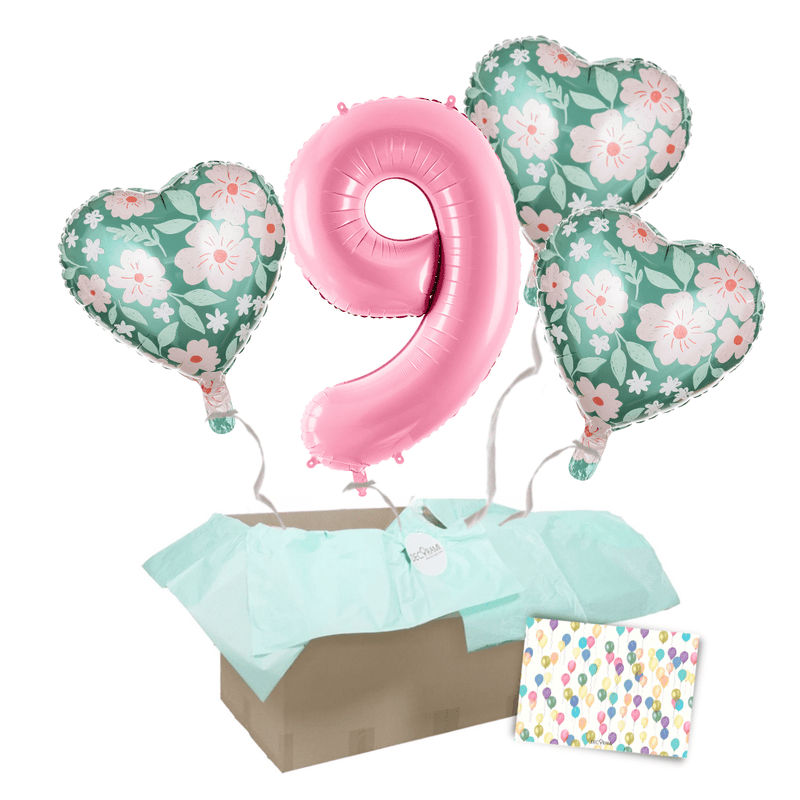 Heliumballon-Geschenk 1 XXL Zahl + 3 Herzen Geburtstagsballon Set Premium