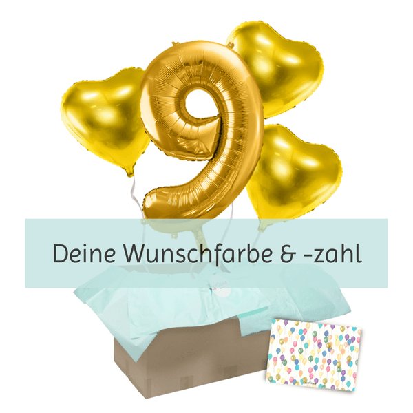 Heliumballon-Geschenk 1 XXL Zahl + 3 Herzen Geburtstagsballon Set Premium