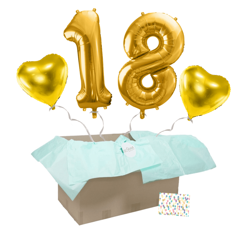 Heliumballon-Geschenk 18. Geburtstag Set Deluxe Gold