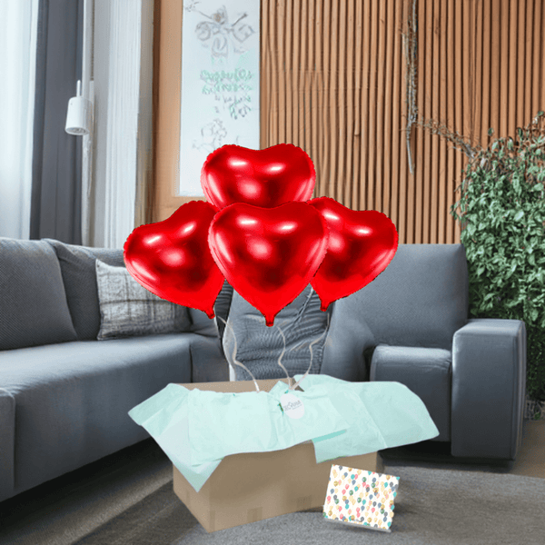 Heliumballon-Geschenk 4 Herzen Wunschfarbe