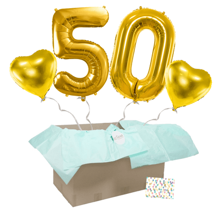 Heliumballon-Geschenk 50. Geburtstag Set Deluxe Gold