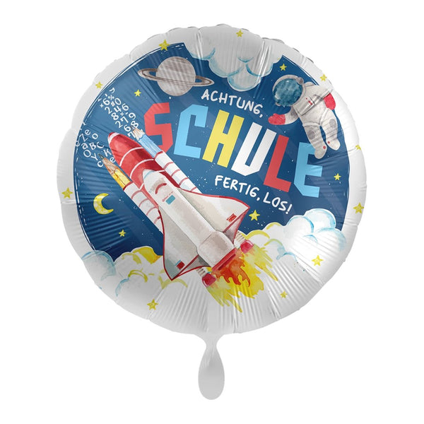 Heliumballon-Geschenk Einschulung "Achtung, Schule fertig, los!"