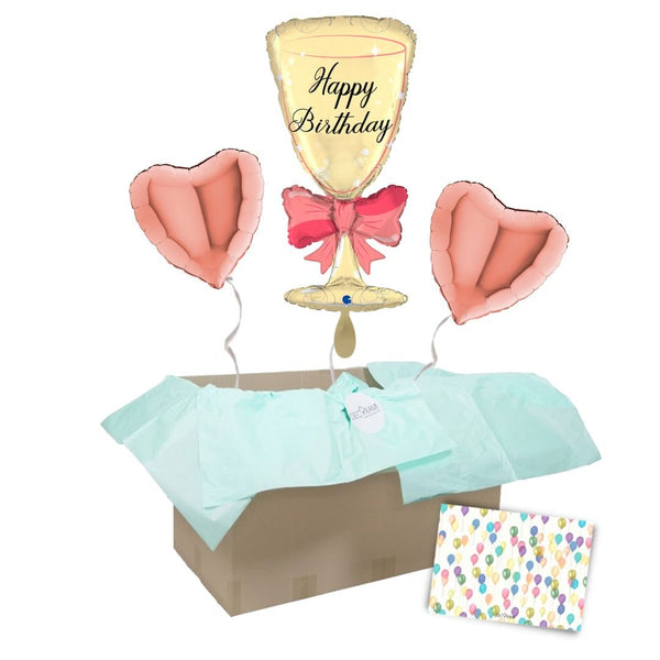 Heliumballon-Geschenk "Happy Birthday" Champagnerglas mit Schleife