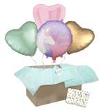 Heliumballon-Geschenk "Happy Birthday" Einhorn Herzen