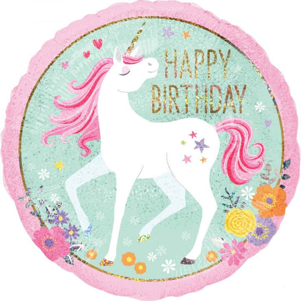 Heliumballon-Geschenk "Happy Birthday" Einhorn Herzen