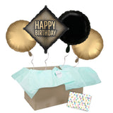 Heliumballon-Geschenk "Happy Birthday" Gold-Schwarz