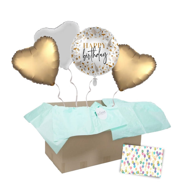 Heliumballon-Geschenk "Happy Birthday" Gold Stylisch