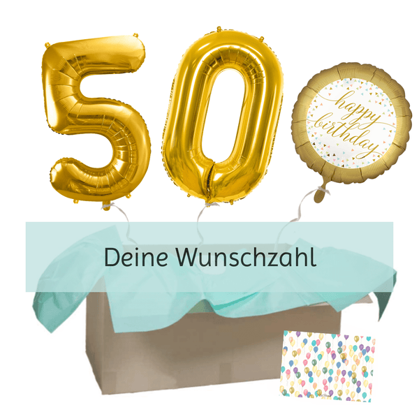 Heliumballon-Geschenk "Happy Birthday" Gold XXL Set Deluxe