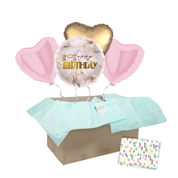 Heliumballon-Geschenk "Happy Birthday" Marmor Roségold