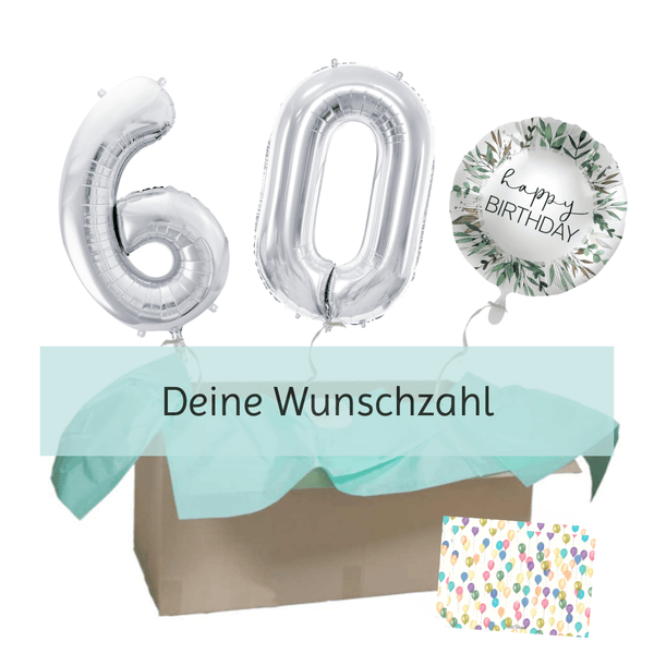 Heliumballon-Geschenk "Happy Birthday" Silver XXL Set Deluxe