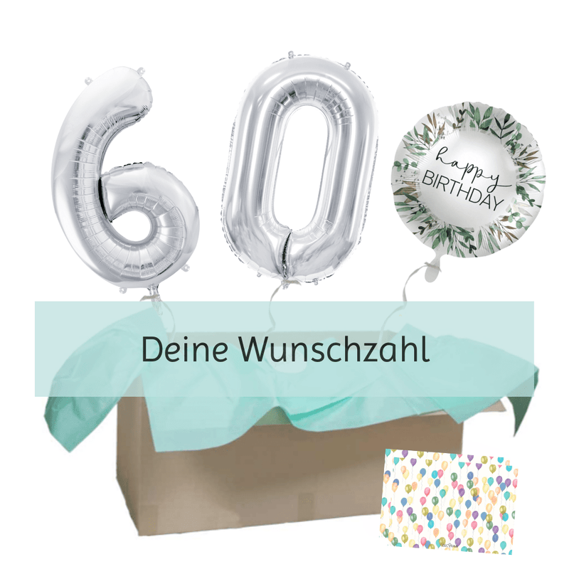 Heliumballon-Geschenk "Happy Birthday" Silver XXL Set Deluxe
