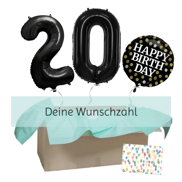 Heliumballon-Geschenk "Happy Birthday" Sparkling Black XXL Set Deluxe