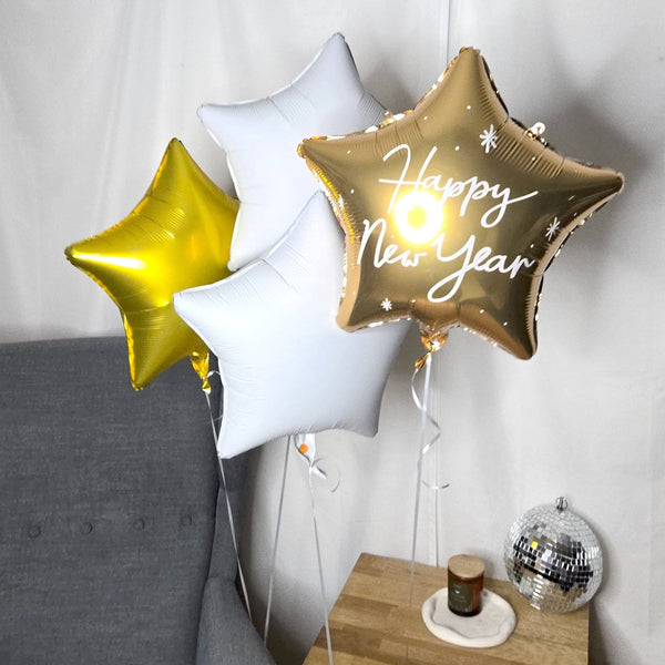 Heliumballon-Geschenk "Happy New Year" Gold Stars