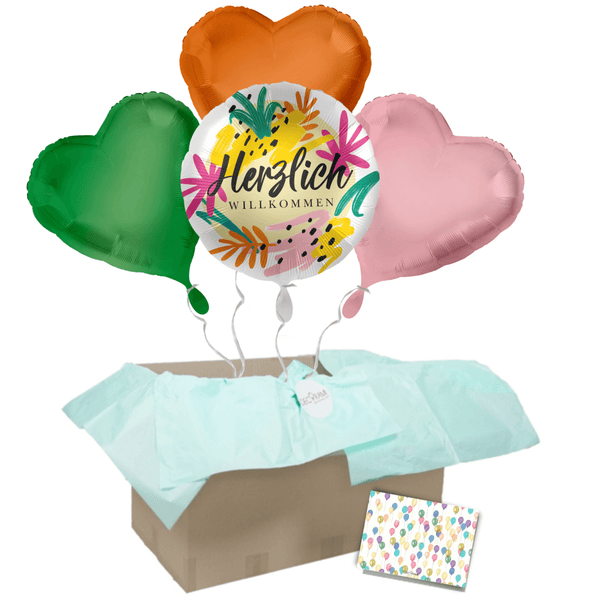 Heliumballon-Geschenk "Herzlich Willkommen" Bunt