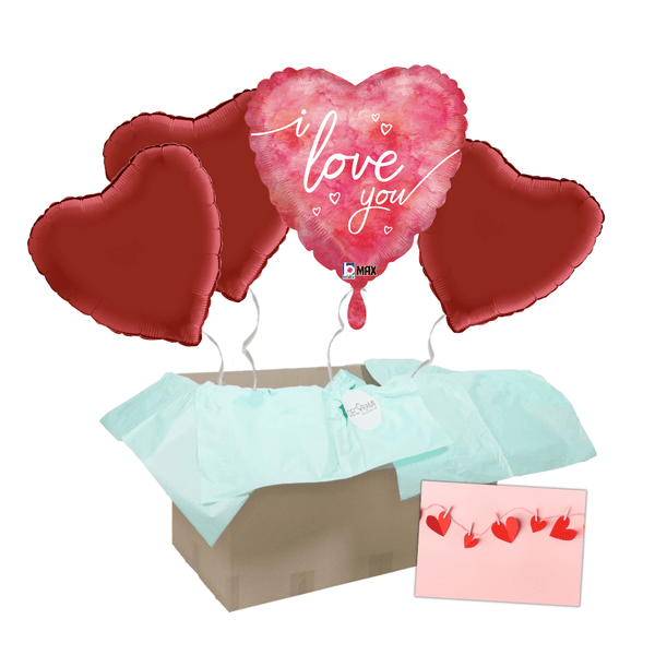 Heliumballon-Geschenk Valentinstag "I love you" Wasserfarben inkl. Liebeskarte