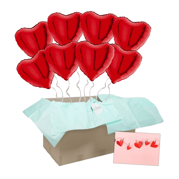 Heliumballon-Geschenk Valentinstag XXL 8 rote Herzen inkl. Liebeskarte