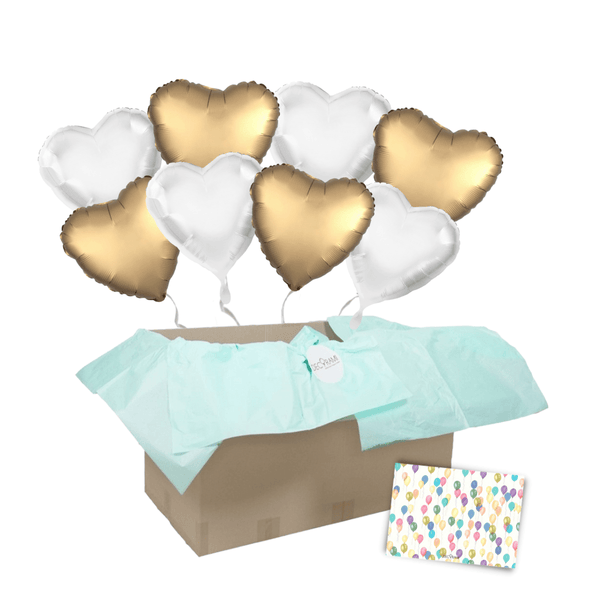 Heliumballon-Geschenk XXL 8 Satin Herzen Golden Deluxe - DECORAMI 