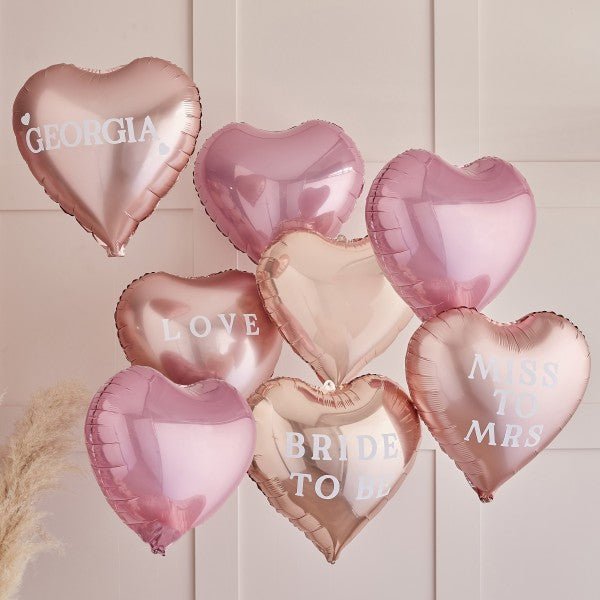 Individualisierbare Herzballons Rosa & Roségold 8 Stk.
