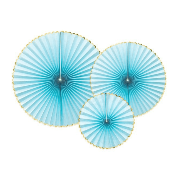 Papier-Fächer-Set (3 Stück) Premium Hellblau mit Goldrand