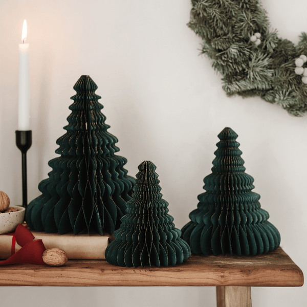 Papierwaben-Ornament 3er-Set Weihnachtsbäume