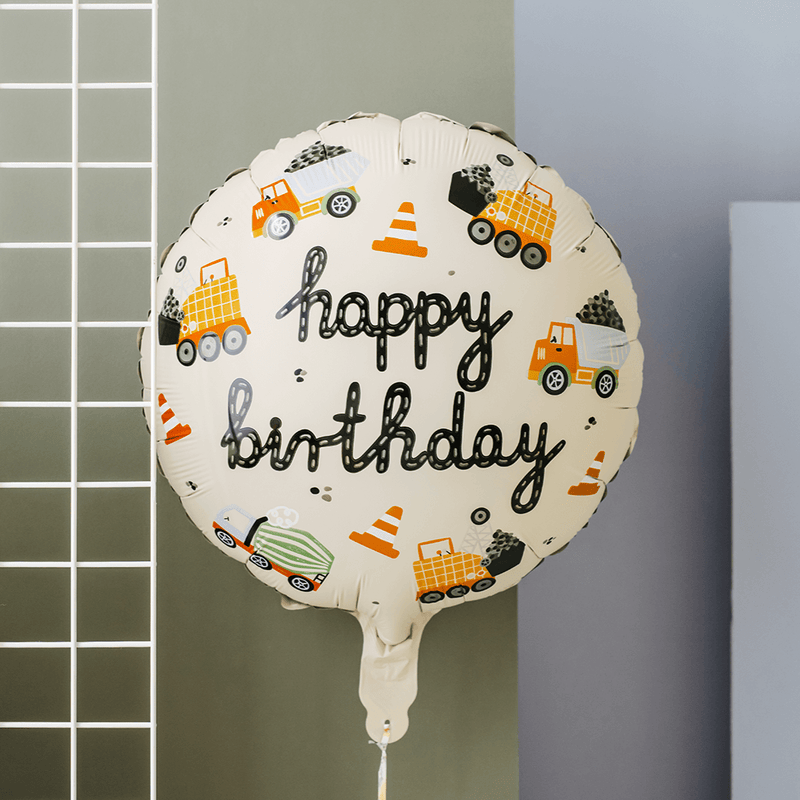 Folienballon "Happy Birthday" Baufahrzeuge