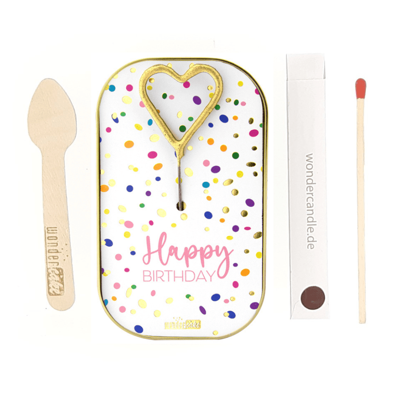 Wondercake "Happy Birthday" Konfetti mit Herz-Wunderkerze