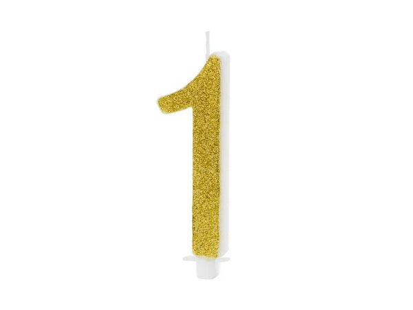 XL Geburtstagskerze Gold Glitzer "1"
