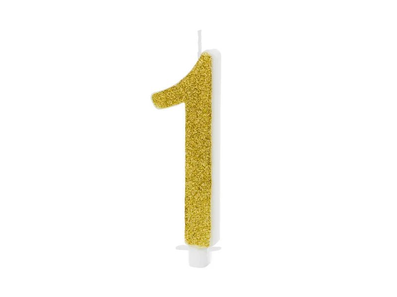 XL Geburtstagskerze Gold Glitzer "1"