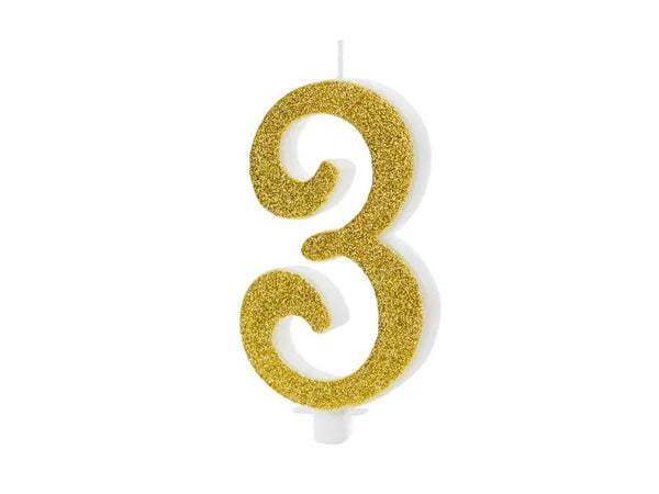 XL Geburtstagskerze Gold Glitzer "3"