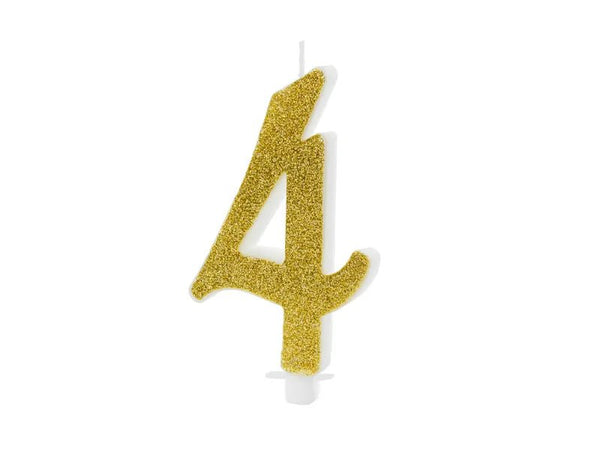 XL Geburtstagskerze Gold Glitzer "4"