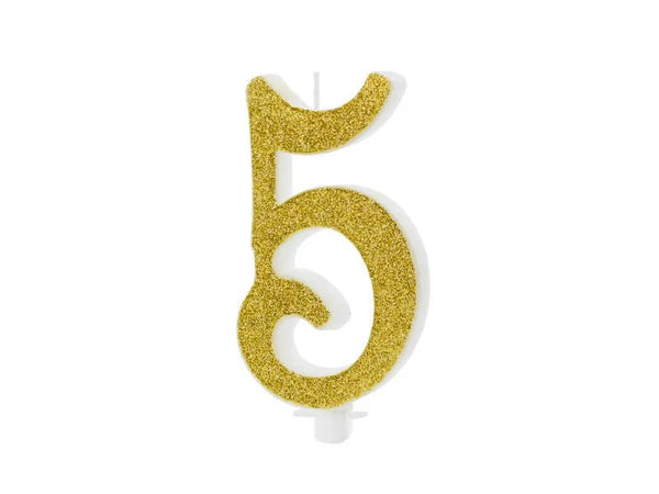 XL Geburtstagskerze Gold Glitzer "5"