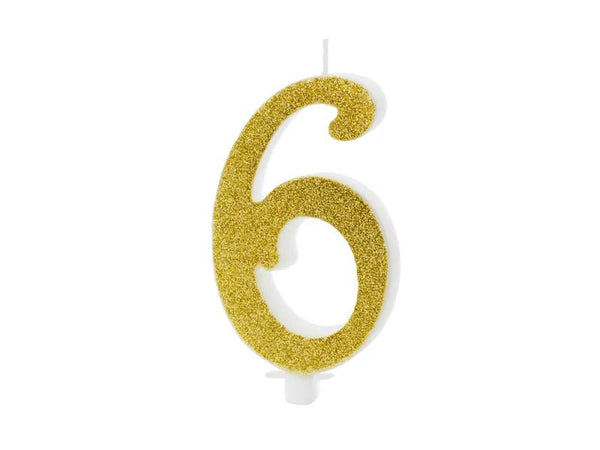 XL Geburtstagskerze Gold Glitzer "6"