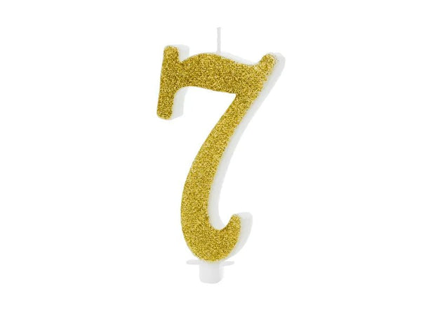 XL Geburtstagskerze Gold Glitzer "7"