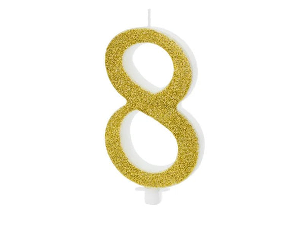 XL Geburtstagskerze Gold Glitzer "8"
