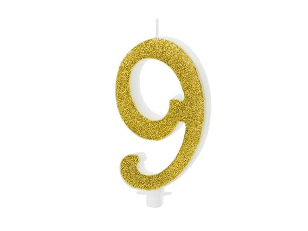 XL Geburtstagskerze Gold Glitzer "9"