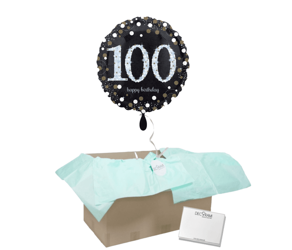 Heliumballon-Geschenk "100 Happy Birthday" Sparkling Silver 1 Ballon - DECORAMI