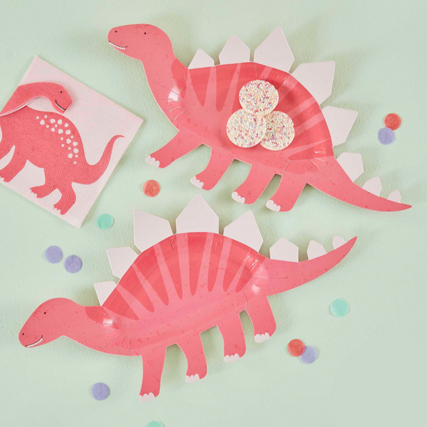 Pappteller Dinosaurier Pink 8 Stk. - DECORAMI