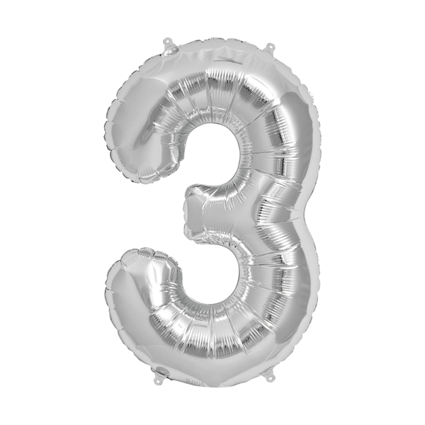 Zahlen Ballon 3 Silber - DECORAMI