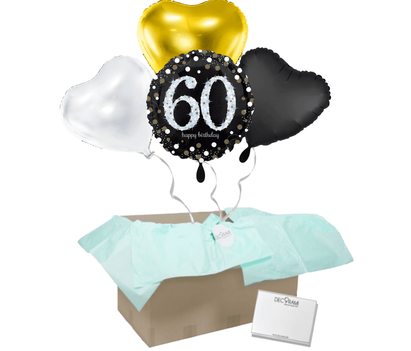 Heliumballon-Geschenk "60 Happy Birthday" Sparkling Silver 4er-Set - DECORAMI