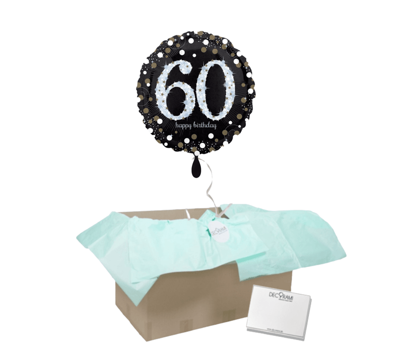 Heliumballon-Geschenk "60 Happy Birthday" Sparkling Silver 1 Ballon - DECORAMI