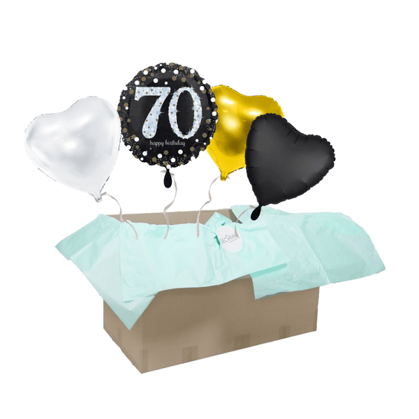 Heliumballon-Geschenk "70 Happy Birthday" Sparkling Silver 4er-Set - DECORAMI