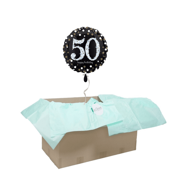 Heliumballon-Geschenk "50 Happy Birthday" Sparkling Silver 1 Ballon - DECORAMI