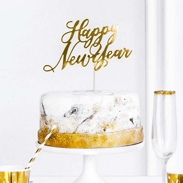 Caketopper "Happy New Year" Gold Papier - DECORAMI