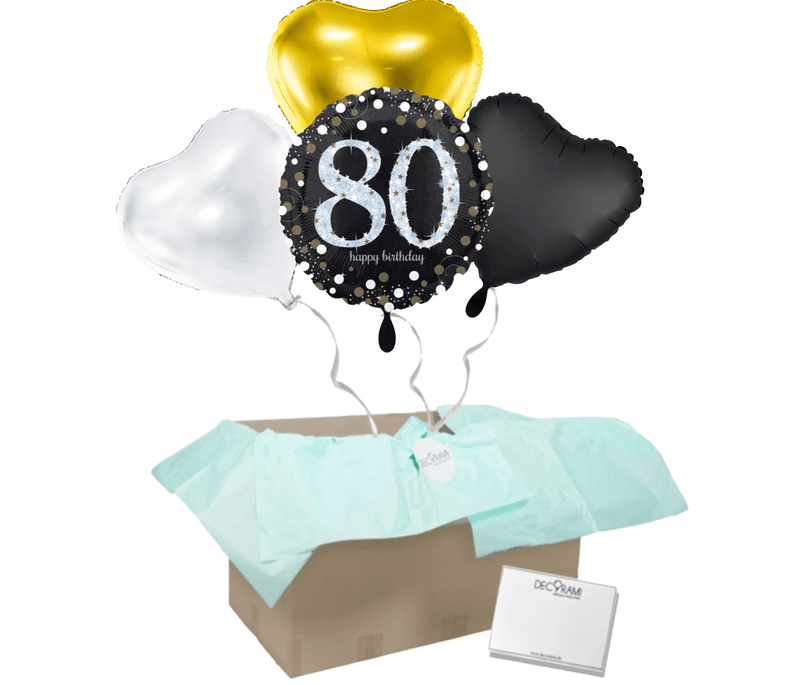 Heliumballon-Geschenk "80 Happy Birthday" Sparkling Silver 4er-Set - DECORAMI