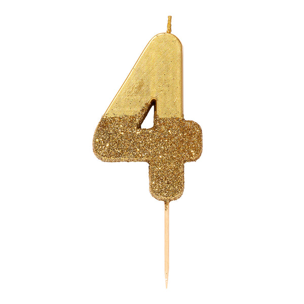 Premium-Geburtstagskerze Gold Glitzer "4" - DECORAMI
