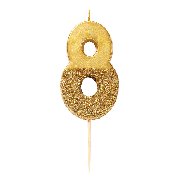 Premium-Geburtstagskerze Gold Glitzer "8" - DECORAMI