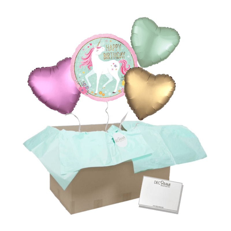 Heliumballon-Geschenk "Happy Birthday" Einhorn Herzen - DECORAMI