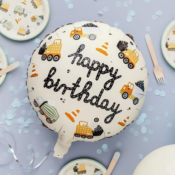 Folienballon "Happy Birthday" Baufahrzeuge